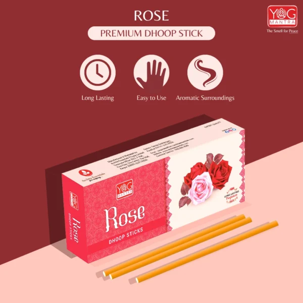 YogMantra Rose 6 Inches Dhoopsticks - (pack of 3) - Image 3
