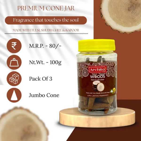 Archita Poojabatti Woods Premium Dhoop Cone Jar - 100 gm - Image 2
