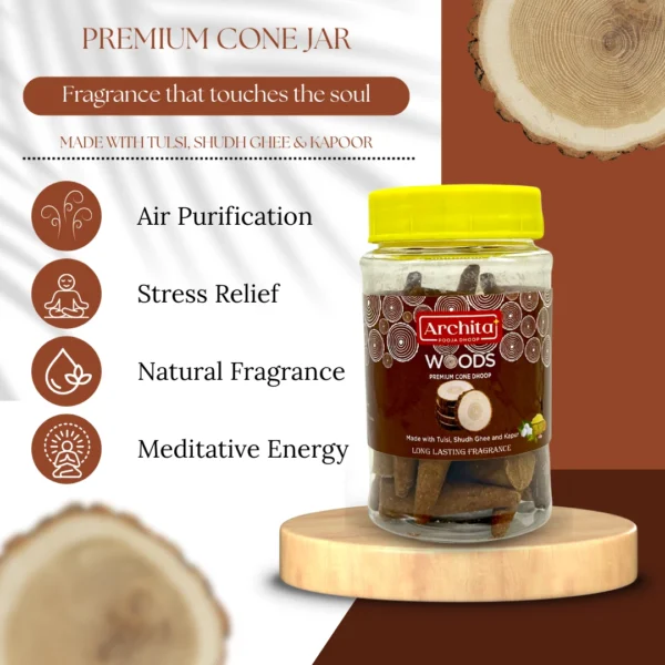 Archita Poojabatti Woods Premium Dhoop Cone Jar - 100 gm - Image 3