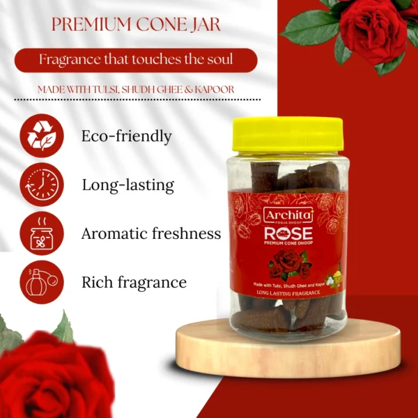 Archita Poojabatti Rose Premium Dhoop Cone Jar - 100 gm - Image 3