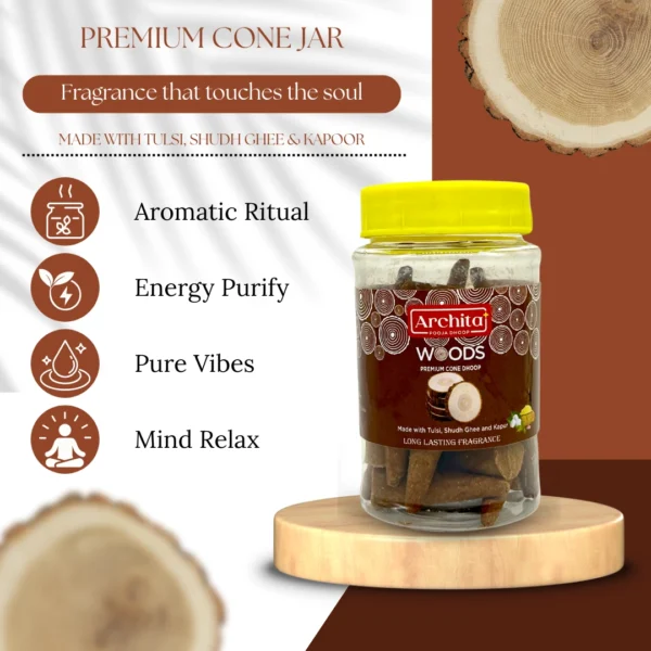 Archita Poojabatti Woods Premium Dhoop Cone Jar - 100 gm - Image 4