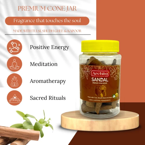 Archita Poojabatti Sandal Premium Dhoop Cone Jar - 100 gm - Image 4