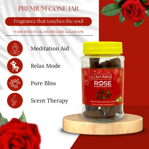 Archita Poojabatti Rose Premium Dhoop Cone Jar - 100 gm - Image 4