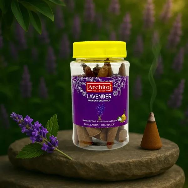 Archita Poojabatti Lavender Premium Dhoop Cone Jar - 100 gm