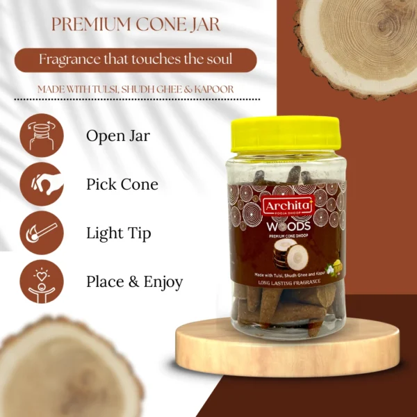 Archita Poojabatti Woods Premium Dhoop Cone Jar - 100 gm - Image 5