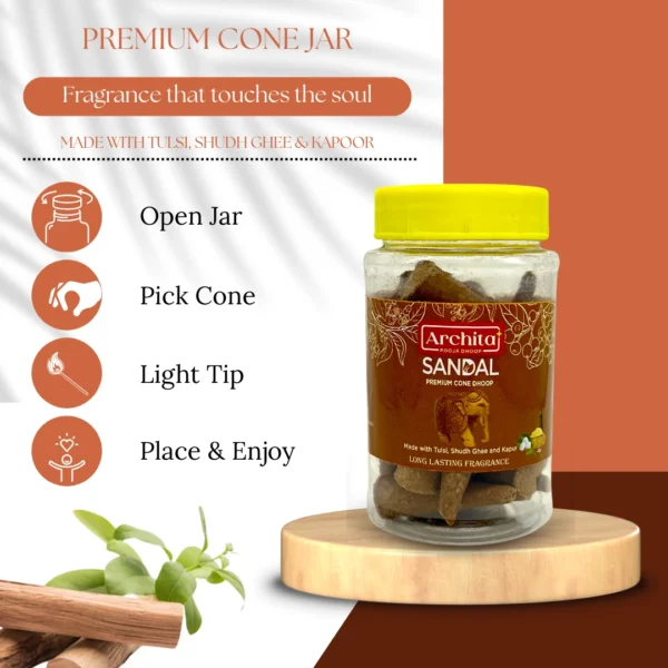 Archita Poojabatti Sandal Premium Dhoop Cone Jar - 100 gm - Image 5