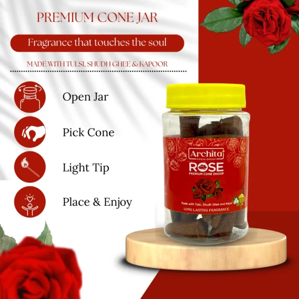 Archita Poojabatti Rose Premium Dhoop Cone Jar - 100 gm - Image 5