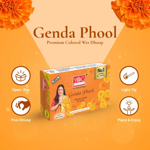 Yog Mantra Genda Phool Premium Colored Wet Dhoops - (pack of 12) - Image 2