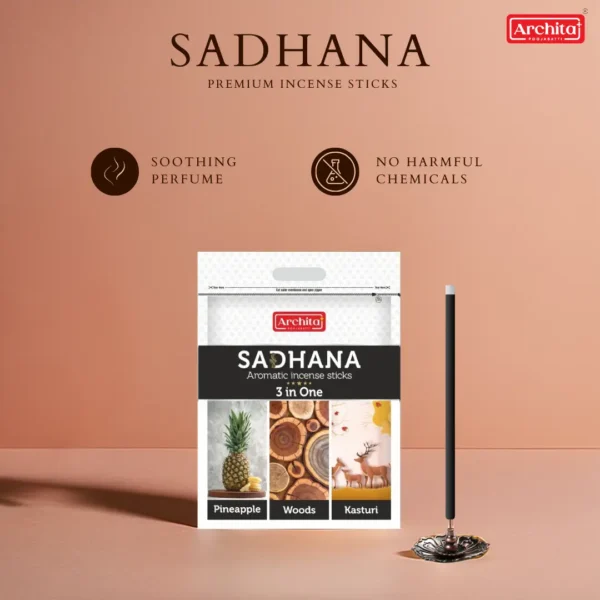 Archita Poojabatti Sadhana 3 in One (Pineapple, woods, kasturi) Incense Stick - Image 3