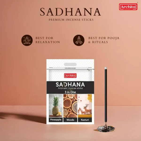 Archita Poojabatti Sadhana 3 in One (Pineapple, woods, kasturi) Incense Stick - Image 4