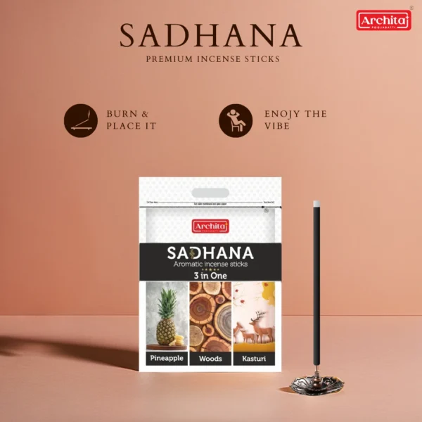 Archita Poojabatti Sadhana 3 in One (Pineapple, woods, kasturi) Incense Stick - Image 5